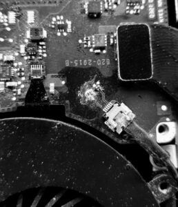 Close-up of computer hardware and data storage components