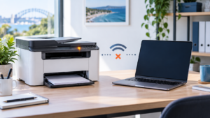Wireless office printer disconnected from a laptop